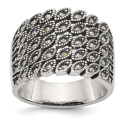 Sophia Jewelers Stainless Steel Marcasite Fashion Ring with Polished Antiqued Finish