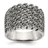 Stainless Steel Antiqued and Polished Marcasite Ring