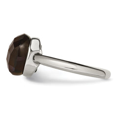 Stainless Steel Polished Dark Brown Glass Ring