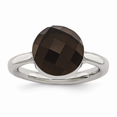 Sophia Jewelers Stainless Steel Fashion Ring with Polished Brown Glass
