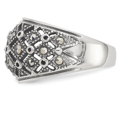Sophia Jewelers Stainless Steel Marcasite Fashion Ring with Polished Antiqued Finish