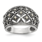Sophia Jewelers Stainless Steel Marcasite Fashion Ring with Polished Antiqued Finish
