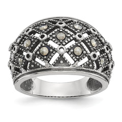 Sophia Jewelers Stainless Steel Marcasite Fashion Ring with Polished Antiqued Finish