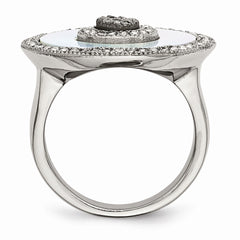 Sophia Jewelers Stainless Steel Mother of Pearl Crystal Polished Ring