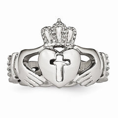 Sophia Jewelers Polished Stainless Steel Claddagh Cross Ring 6mm Elegant Design