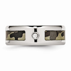 Stainless Steel Wedding Band with CZ Polished Camo Comfort Fit