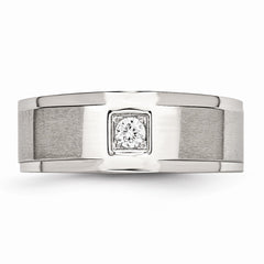 Sophia Jewelers Men's Stainless Steel CZ Ring with Polished Brushed Finish