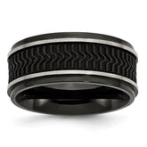 Stainless Steel Polished Black IP-plated WithRubber Inlay 10mm Band