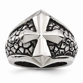 Stainless Steel Men's Antiqued Cross Caviar Ring with Polished Finish - 9 - 9