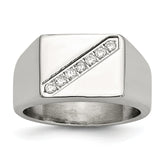 Stainless Steel Polished WithCZ Signet Ring