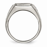 Sophia Jewelers Men's Polished Stainless Steel Ring with Black Enamel & CZ