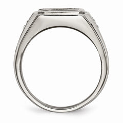 Sophia Jewelers Men's Polished Stainless Steel Ring with Black Enamel & CZ