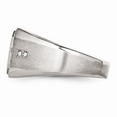 Sophia Jewelers Men's Polished Stainless Steel Ring with Black Enamel & CZ