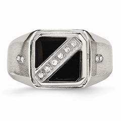 Sophia Jewelers Men's Polished Stainless Steel Ring with Black Enamel & CZ