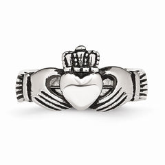 Sophia Jewelers Stainless Steel Claddagh Ring Polished Antique Finish