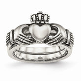 Sophia Jewelers Stainless Steel Claddagh Ring Polished Antique Finish