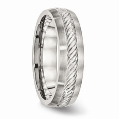 Sophia Jewelers Stainless Steel Wedding Band with Silver Inlay Elegant Brushed Finish