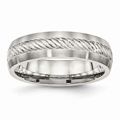 Sophia Jewelers Stainless Steel Wedding Band with Silver Inlay Elegant Brushed Finish