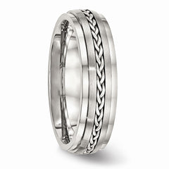 Stainless Steel Polished & Brushed w/Silver Braid Inlay Ring