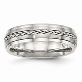 Stainless Steel Wedding Band with Silver Braid Inlay and Polished Finish