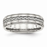 Stainless Steel Wedding Band with Silver Inlay Elegant Polished Finish