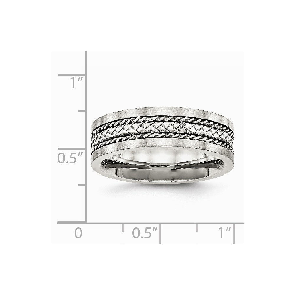 Stainless Steel Satin & Polished w/Silver Center Inlay Ring