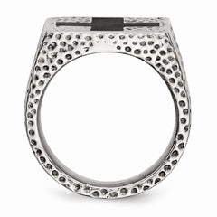 Stainless Steel Men's Ring with Polished Black Enamel Cross Design