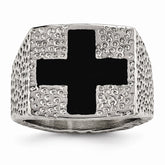 Stainless Steel Men's Ring with Polished Black Enamel Cross Design