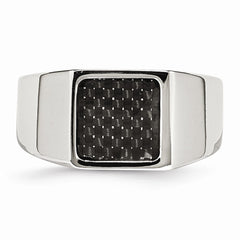 Sophia Jewelers Polished Stainless Steel Signet Ring with Carbon Fiber Inlay