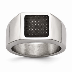 Sophia Jewelers Polished Stainless Steel Signet Ring with Carbon Fiber Inlay