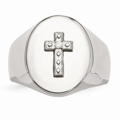 Sophia Jewelers Stainless Steel Polished Cross CZ Signet Ring for Men