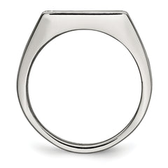 Stainless Steel Polished Black Enameled CZ Signet Ring