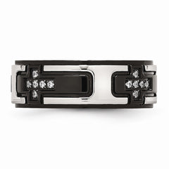 Stainless Steel Black IP Wedding Band with CZ Cross Polished Finish