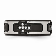 Stainless Steel Black IP Wedding Band with CZ Cross Polished Finish