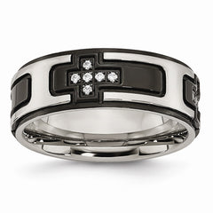 Stainless Steel Black IP Wedding Band with CZ Cross Polished Finish