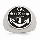 Stainless Steel Men's Anchor Ring with Polished Antiqued Finish