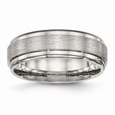 Stainless Steel Ridged Edge Wedding Band with Polished & Brushed Finish