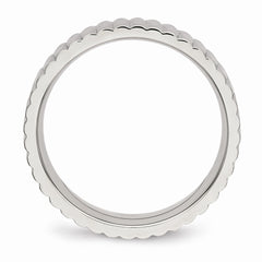 Polished Stainless Steel Wedding Band with Textured Finish by Sophia Jewelers