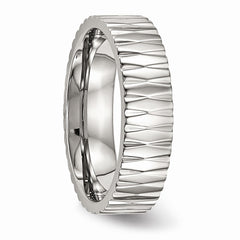 Polished Stainless Steel Wedding Band with Textured Finish by Sophia Jewelers