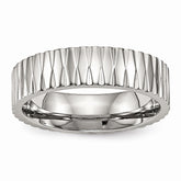 Polished Stainless Steel Wedding Band with Textured Finish by Sophia Jewelers