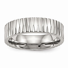 Polished Stainless Steel Wedding Band with Textured Finish by Sophia Jewelers