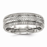 Sophia Jewelers Stainless Steel Polished Wedding Band with Grooved Texture