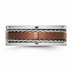 Stainless Steel Brown IP-Plated Wedding Band with Diamonds, Engravable & Polished Finish