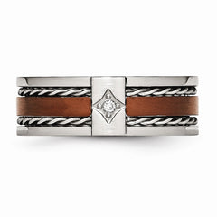 Stainless Steel Brown IP-Plated Wedding Band with Diamonds, Engravable & Polished Finish