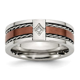 Stainless Steel Brown IP-Plated Wedding Band with Diamonds, Engravable & Polished Finish