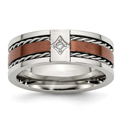 Stainless Steel Brown IP-Plated Wedding Band with Diamonds, Engravable & Polished Finish