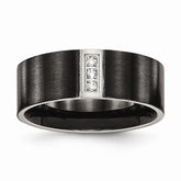 Sophia Jewelers Brushed Black Stainless Steel Wedding Band with Cubic Zirconia