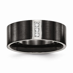 Sophia Jewelers Brushed Black Stainless Steel Wedding Band with Cubic Zirconia