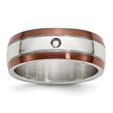 Stainless Steel Brown IP-Plated Wedding Band with Diamond Elegant Finish