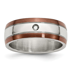 Stainless Steel Brown IP-Plated Wedding Band with Diamond Elegant Finish